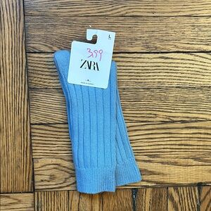 Zara Sky Blue Ribbed Knit Socks